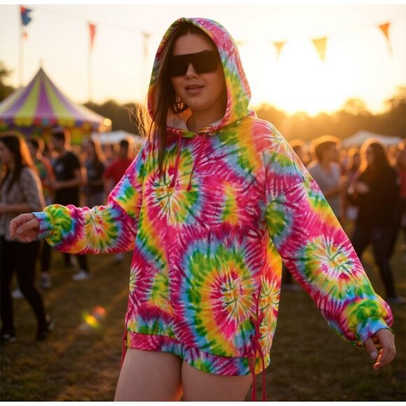 Club Exx Oversized Tie-Dye Hoodie W/ Lace-Up Sides & Fleece Lining – NWT 1X - Picture 5 of 6